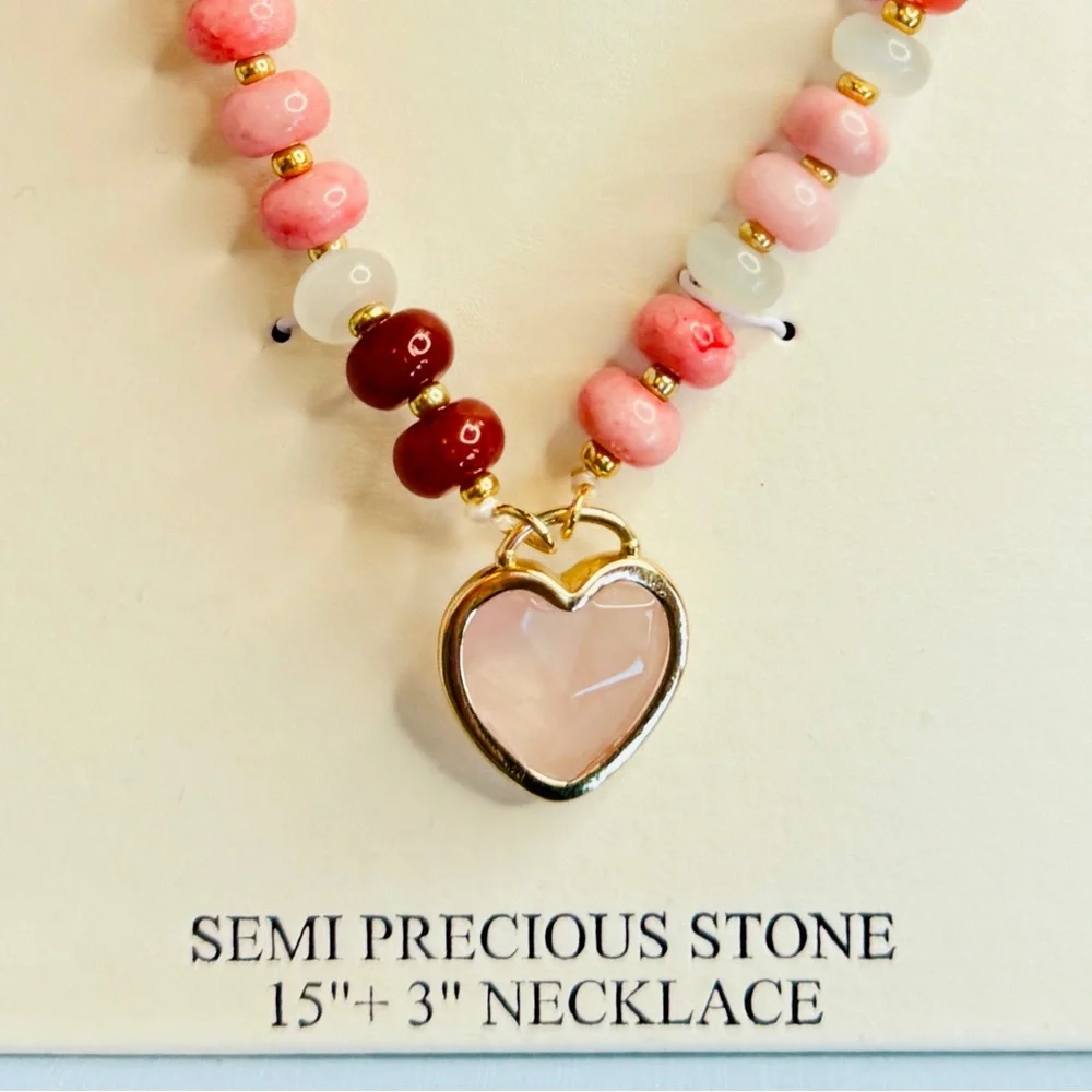Atterri Semi-Precious Stone Heart Necklace | 15” + 3” Extender - Picture 3 of 6